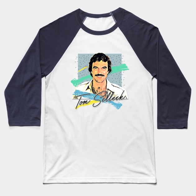 Tom Selleck 80s Aesthetic Design Baseball T-Shirt by DankFutura